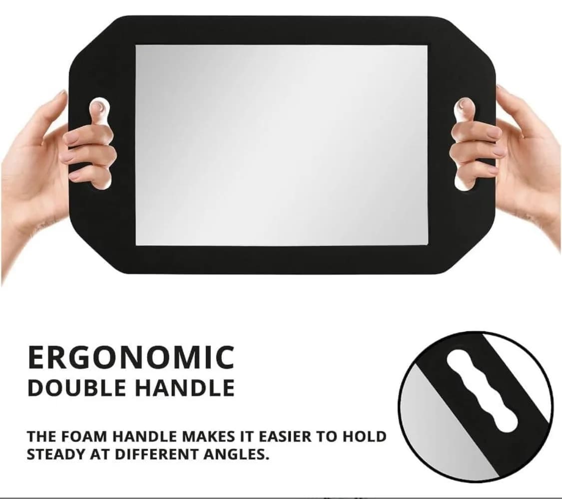 mpowtech Large Hand Held Barber Mirror 41cm (16.14") with Double Handles | Unbreakable Tempered Glass Salon Mirror - view 2