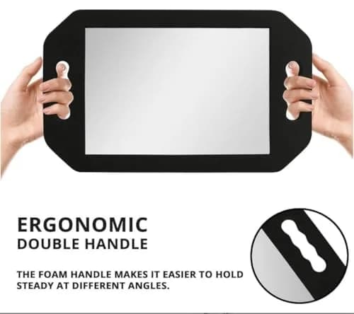 mpowtech Large Hand Held Barber Mirror 41cm (16.14") with Double Handles | Unbreakable Tempered Glass Salon Mirror thumbnail 2
