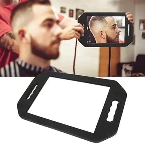 mpowtech Large Hand Held Barber Mirror 41cm (16.14") with Double Handles | Unbreakable Tempered Glass Salon Mirror thumbnail 3