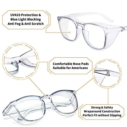 Alsenor Anti-Fog Safety Glasses with Blue Light Blocking & UV Protection | Clear Polycarbonate Lenses (Medium) thumbnail 4