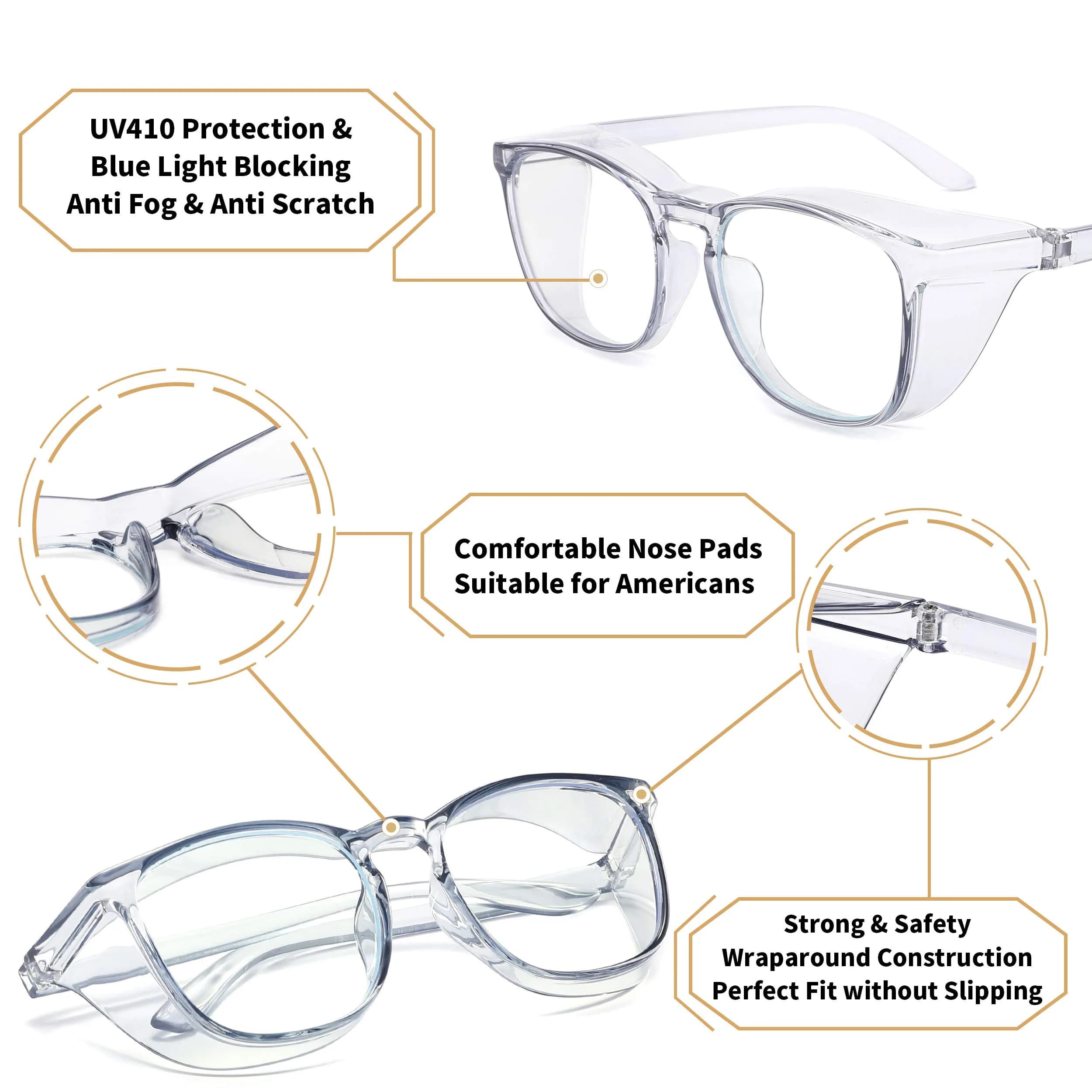 Alsenor Anti-Fog Safety Glasses with Blue Light Blocking & UV Protection | Clear Polycarbonate Lenses (Medium) - view 4
