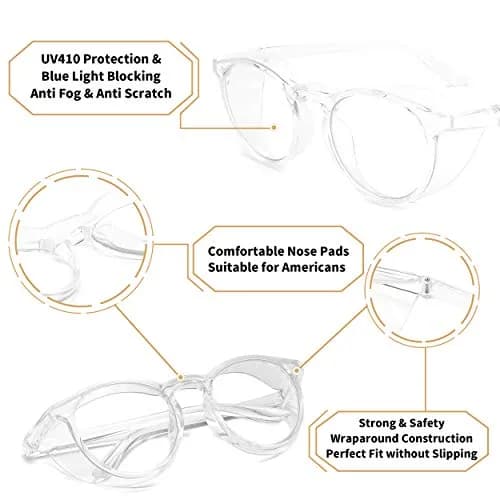 Alsenor Anti Fog Safety Glasses with Blue Light Blocking, UV Protection, and Anti-Scratch Lenses | Clear Round Frame thumbnail 4