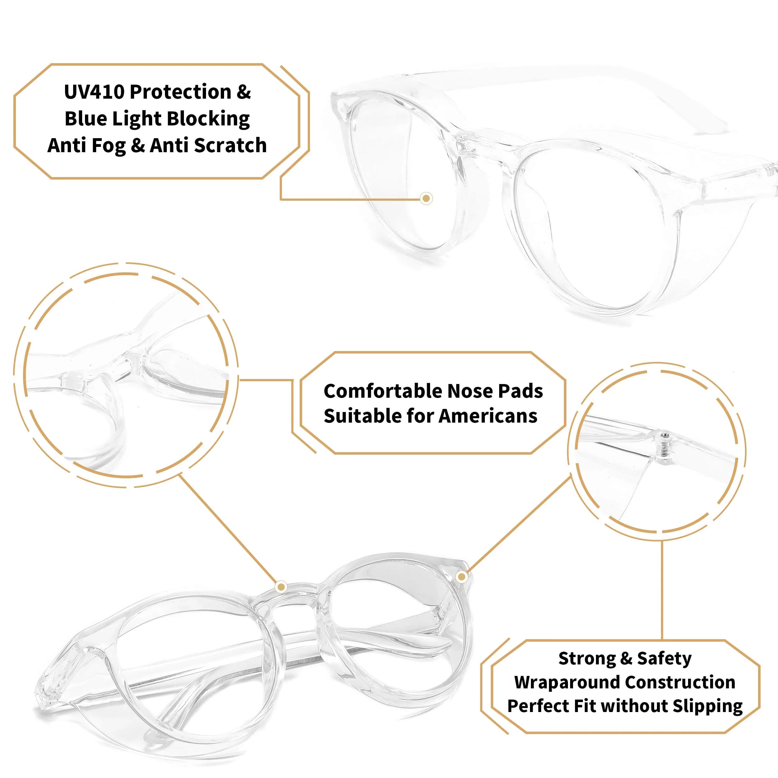 Alsenor Anti Fog Safety Glasses with Blue Light Blocking, UV Protection, and Anti-Scratch Lenses | Clear Round Frame - view 4
