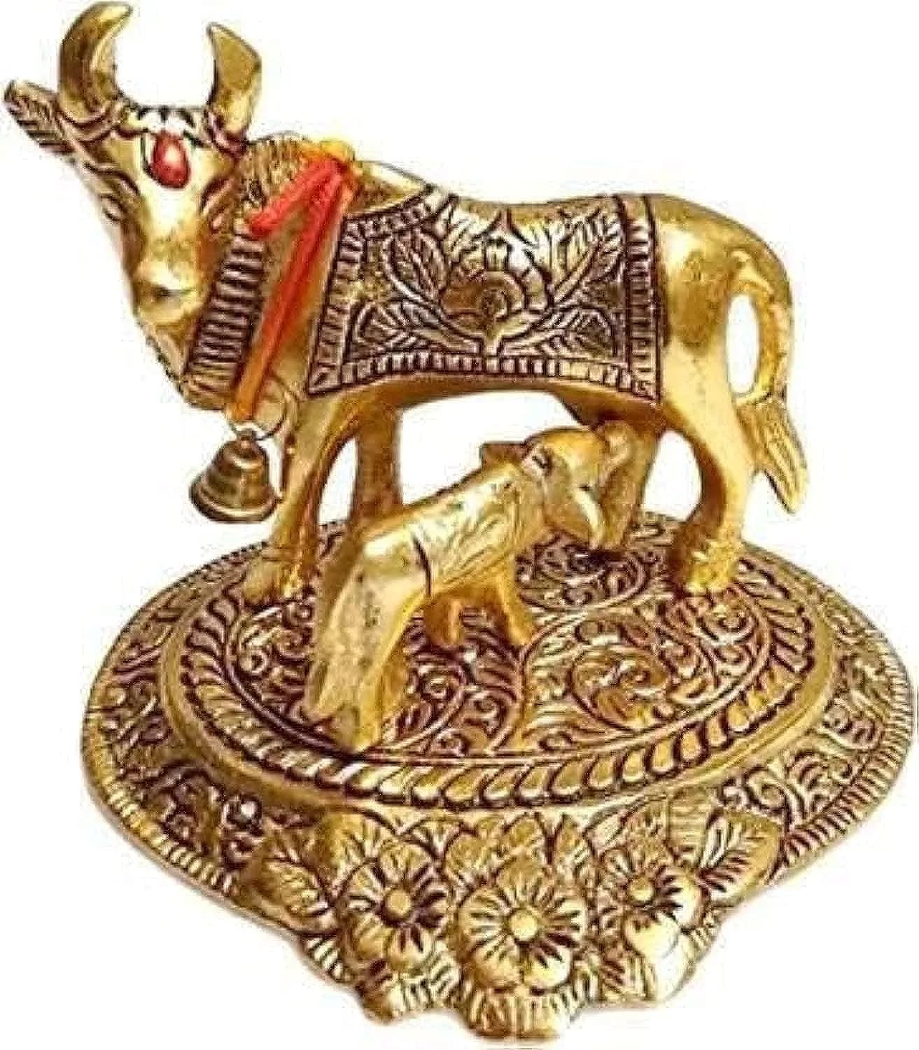 Fashion Bizz Kamdhenu Cow Statue with Calf 12 cm | Divine Home Decor, Aluminium Gold - main product image