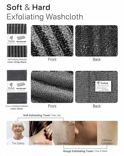 Yiclick Exfoliating Washcloth Towel Back Scrubber for Shower 2-Pack (40 inch / 101.6 cm) | Korean Japanese Style thumbnail 5