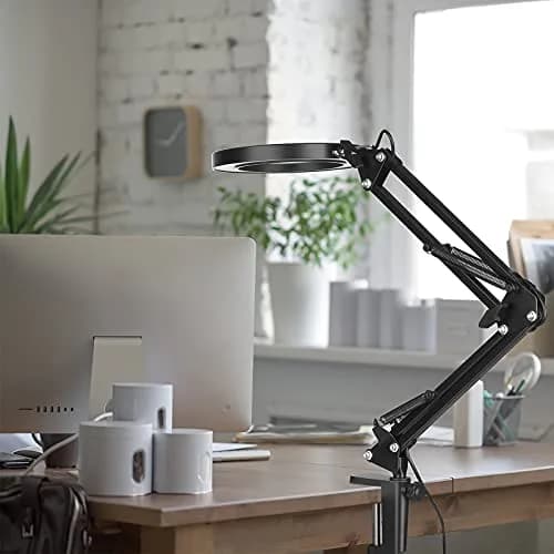 Dylviw Magnifying Glass with Light and Stand | 5-Diopter Glass Lens, Adjustable Swivel Arm, 3 Color Modes, LED Desk Lamp for Crafts & Reading thumbnail 6