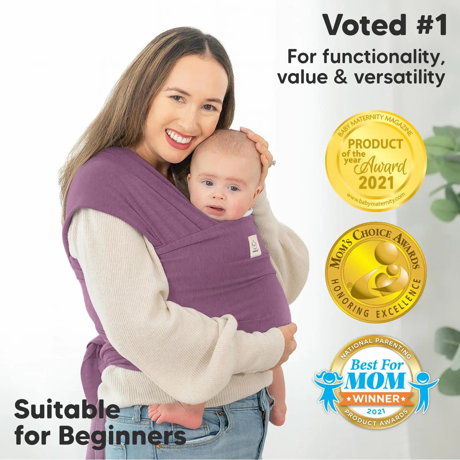 KeaBabies Original Baby Wrap Carrier Dark Mauve | Ergonomic, IHDI Certified, Breathable Fabric for Newborns to Toddlers - view 3