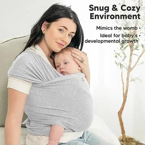 KeaBabies Original Baby Wrap Carrier Light Heather | Ergonomic Hip-Healthy Sling for Newborns to Toddlers (0.5 kg / 1.1 lb) thumbnail 6