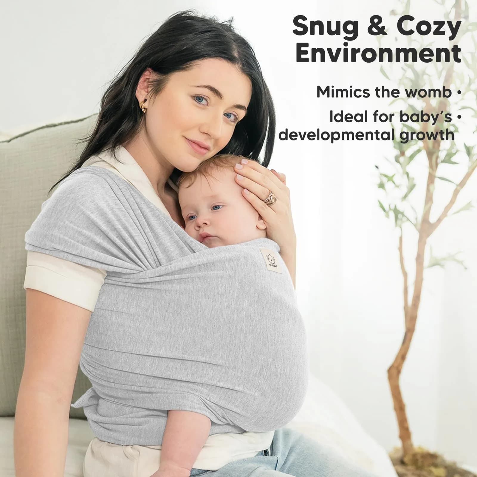 KeaBabies Original Baby Wrap Carrier Light Heather | Ergonomic Hip-Healthy Sling for Newborns to Toddlers (0.5 kg / 1.1 lb) - view 6