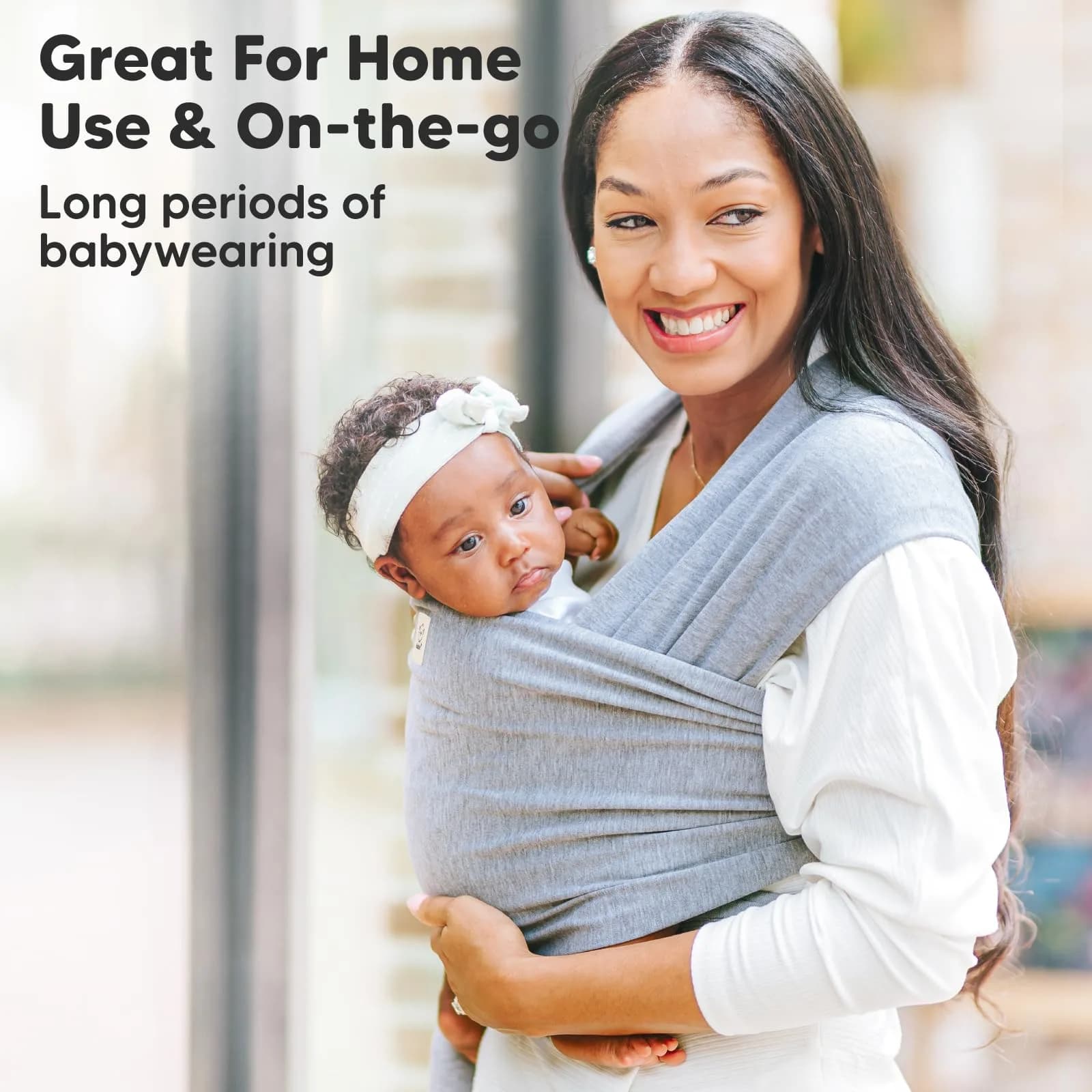 KeaBabies Original Baby Wrap Carrier Light Heather | Ergonomic Hip-Healthy Sling for Newborns to Toddlers (0.5 kg / 1.1 lb) - view 7
