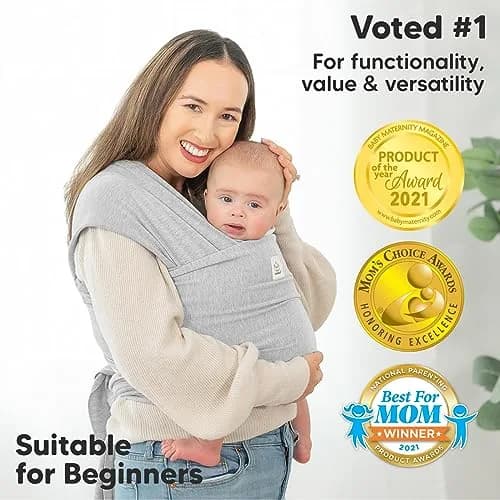 KeaBabies Original Baby Wrap Carrier Light Heather | Ergonomic Hip-Healthy Sling for Newborns to Toddlers (0.5 kg / 1.1 lb) thumbnail 3