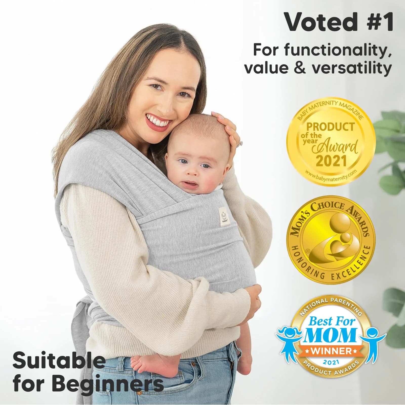 KeaBabies Original Baby Wrap Carrier Light Heather | Ergonomic Hip-Healthy Sling for Newborns to Toddlers (0.5 kg / 1.1 lb) - view 3
