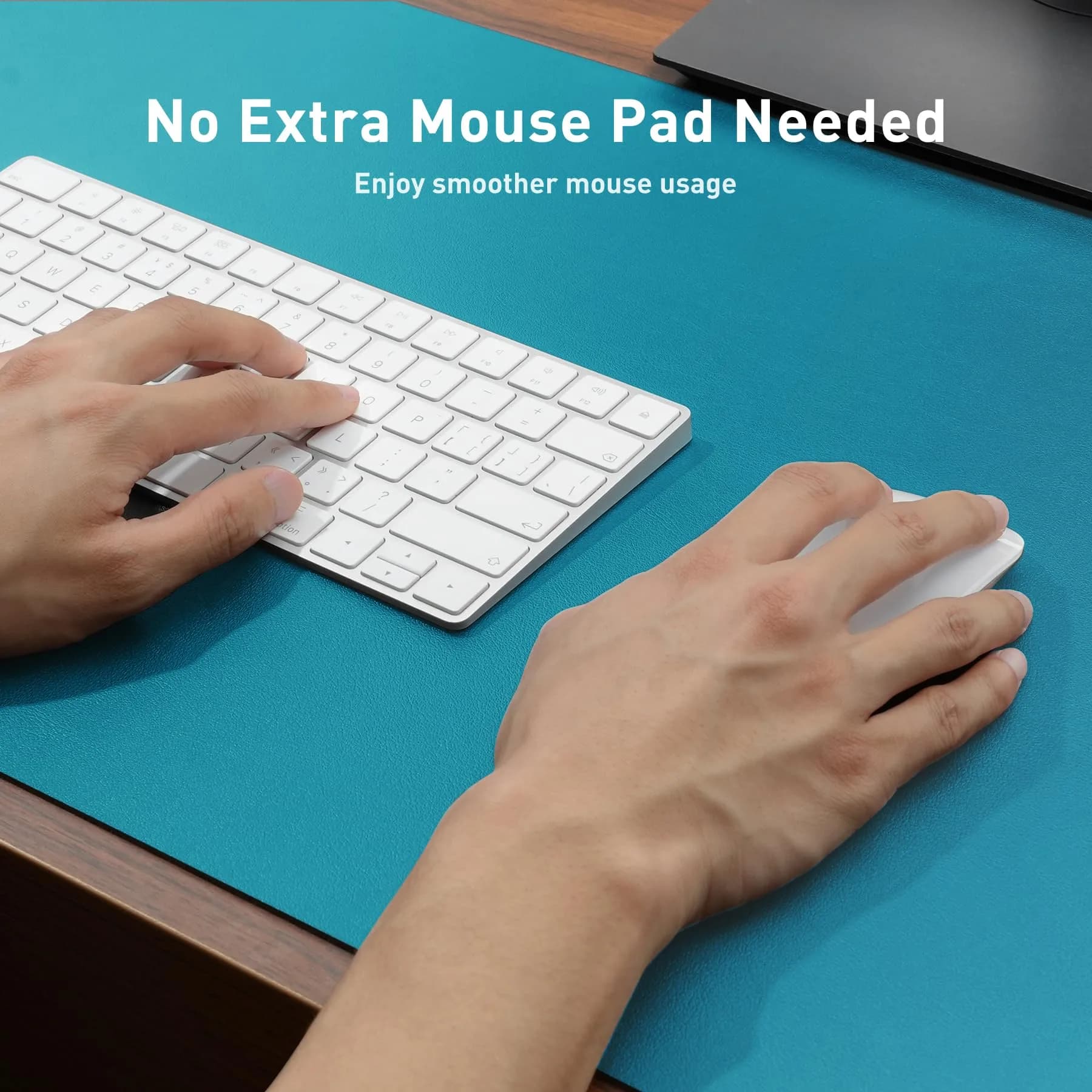 Aothia Leather Desk Pad Protector, Large Mouse Pad, Office Desk Mat, Non-Slip PU Leather Desk Blotter, Turquoise (36" x 17") - view 4
