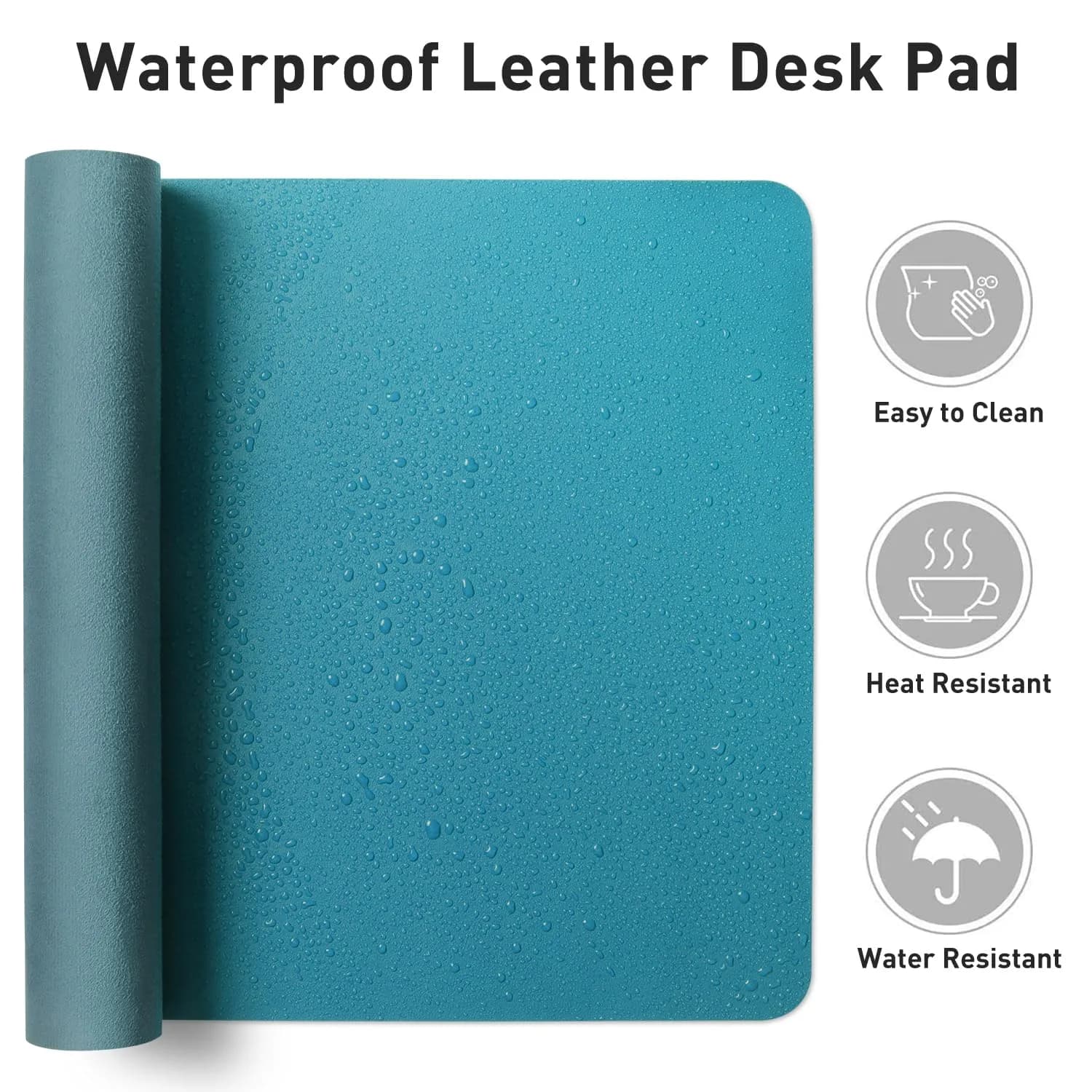 Aothia Leather Desk Pad Protector, Large Mouse Pad, Office Desk Mat, Non-Slip PU Leather Desk Blotter, Turquoise (36" x 17") - view 6