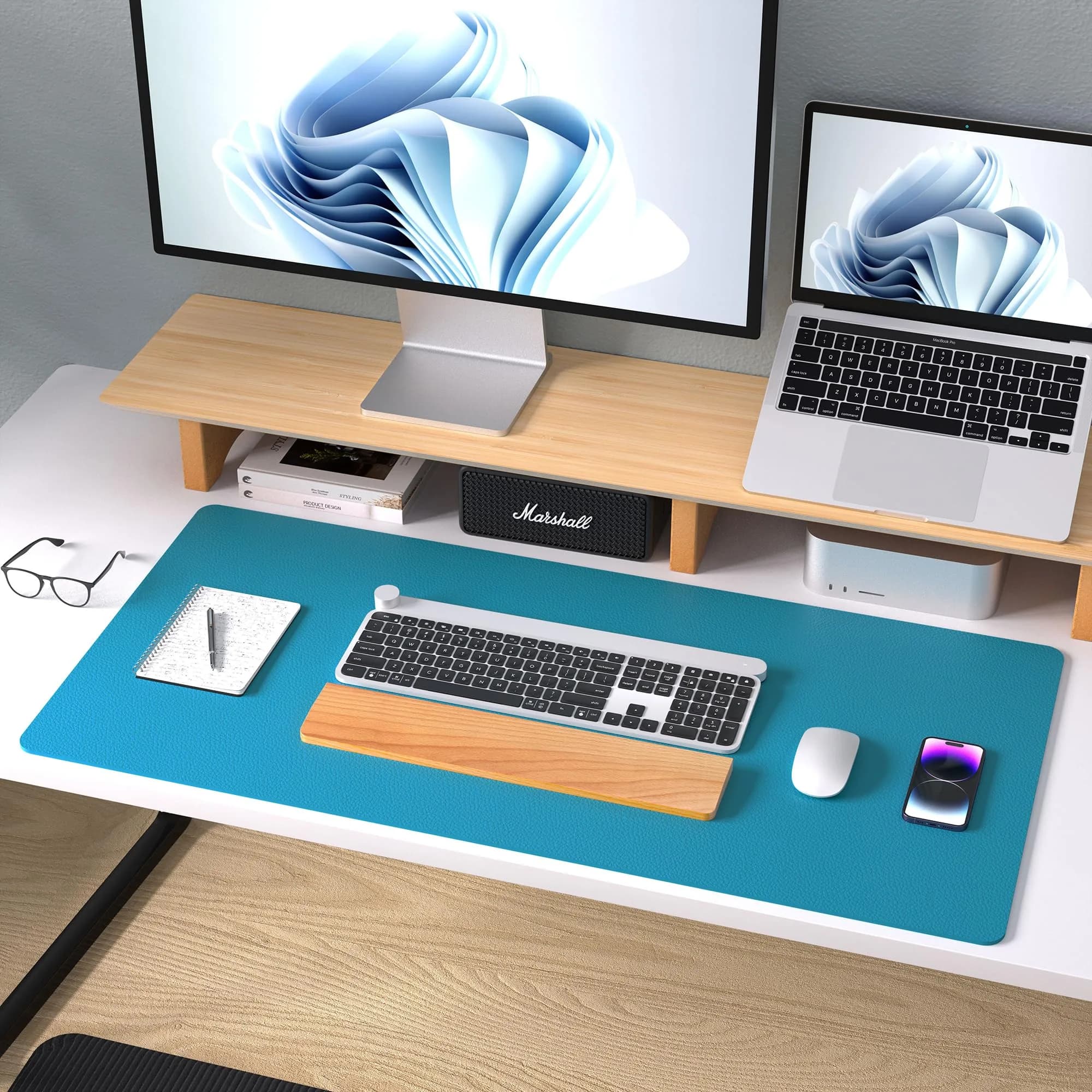 Aothia Leather Desk Pad Protector, Large Mouse Pad, Office Desk Mat, Non-Slip PU Leather Desk Blotter, Turquoise (36" x 17") - view 8