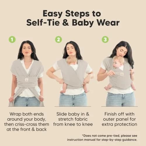 KeaBabies Original Baby Wrap Carrier Stone Gray | Ergonomic, IHDI Certified, Breathable Fabric for Newborns to Toddlers thumbnail 7