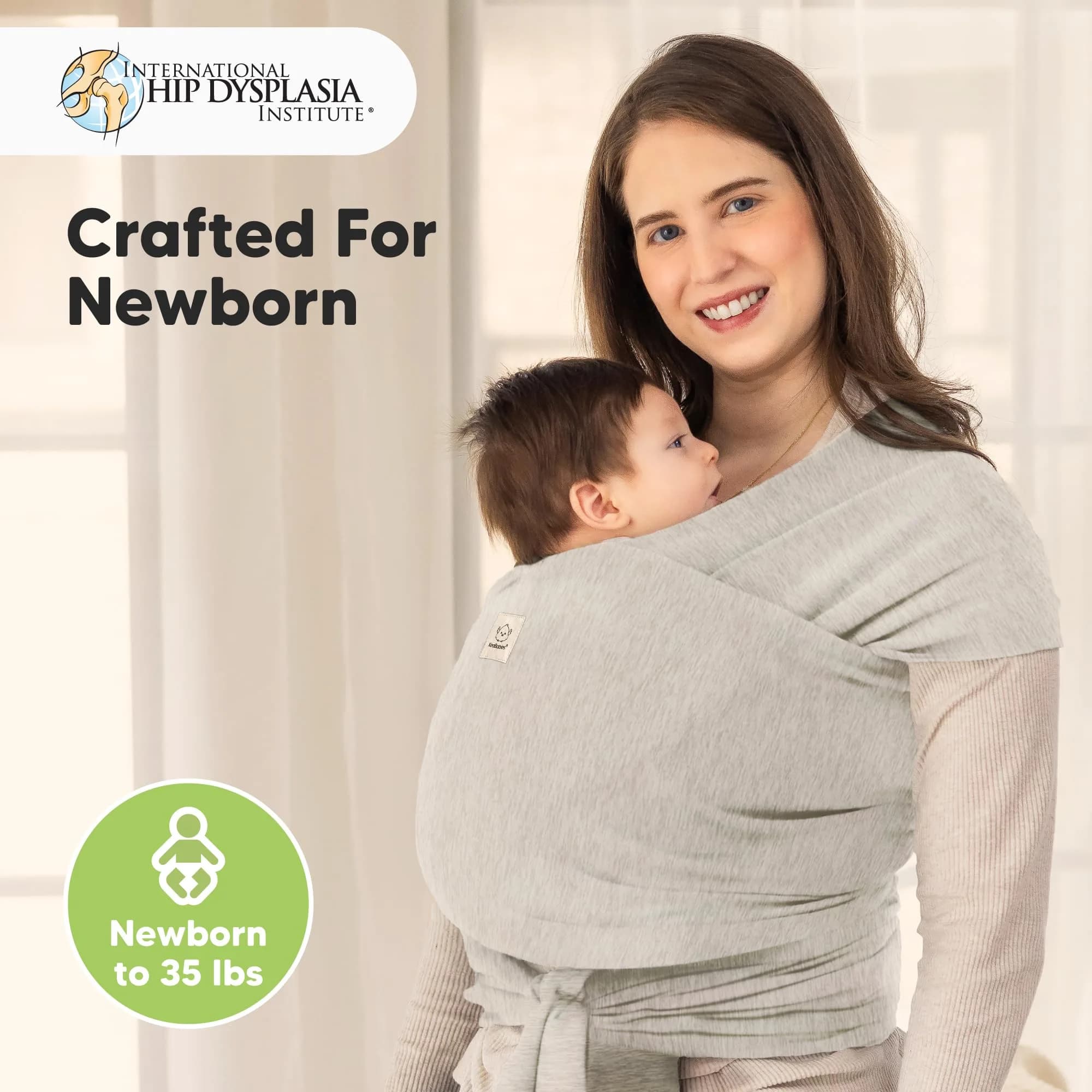 KeaBabies Original Baby Wrap Carrier in Stone Gray - One Size, Ergonomic & Breathable Fabric - view 2