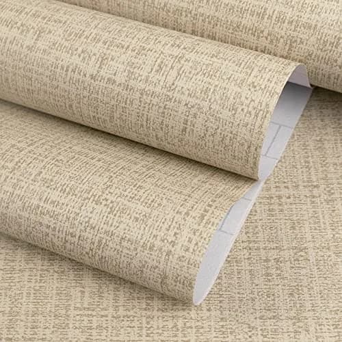 TANONE Khaki Grasscloth Peel and Stick Wallpaper 43.3 sq.ft (15.8" W x 394" L) | Beige Linen Texture for Walls & Cabinets — Khaki