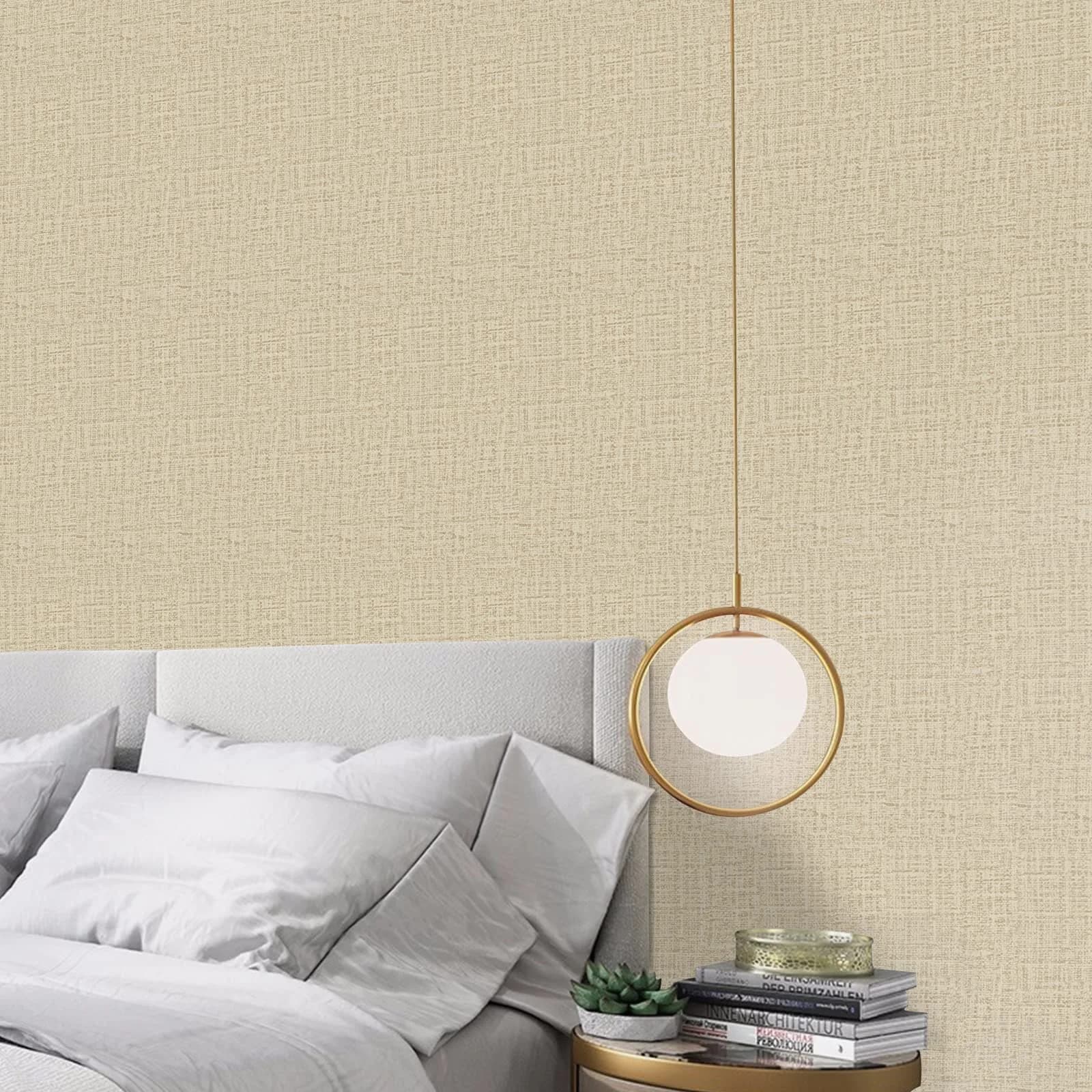 TANONE Khaki Grasscloth Peel and Stick Wallpaper 43.3 sq.ft (15.8" W x 394" L) | Beige Linen Texture for Walls & Cabinets - view 5