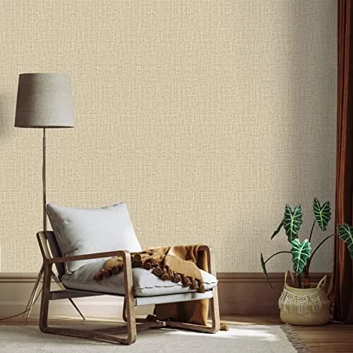 TANONE Khaki Grasscloth Peel and Stick Wallpaper 43.3 sq.ft (15.8" W x 394" L) | Beige Linen Texture for Walls & Cabinets thumbnail 6