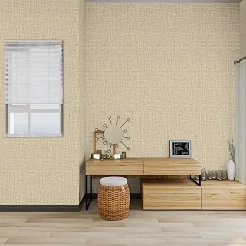 TANONE Khaki Grasscloth Peel and Stick Wallpaper 43.3 sq.ft (15.8" W x 394" L) | Beige Linen Texture for Walls & Cabinets thumbnail 7
