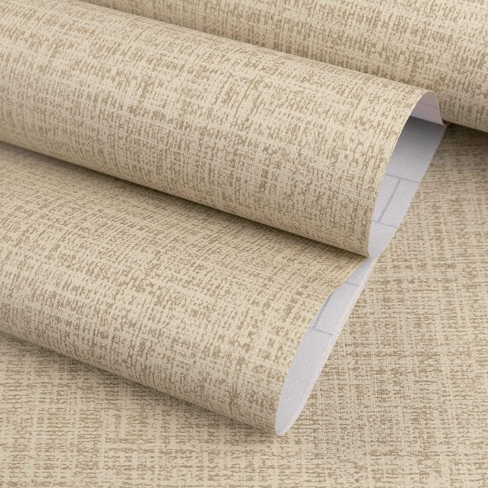 TANONE Grasscloth Peel and Stick Wallpaper 45cm x 25.5m (17.7" x 984") | Beige Grey Silver Textured Vinyl — Khaki