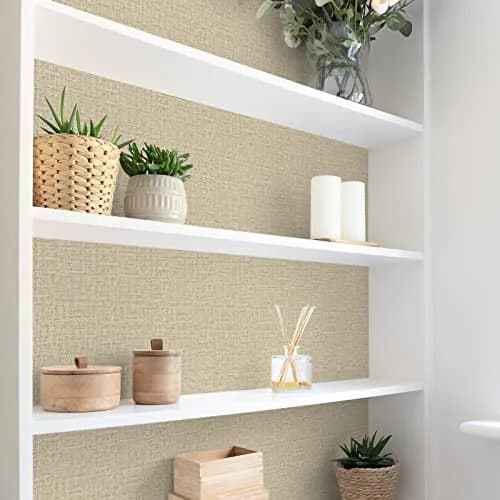 TANONE Khaki Grasscloth Peel and Stick Wallpaper 43.3 sq.ft (15.8" W x 394" L) | Beige Linen Texture for Walls & Cabinets thumbnail 3