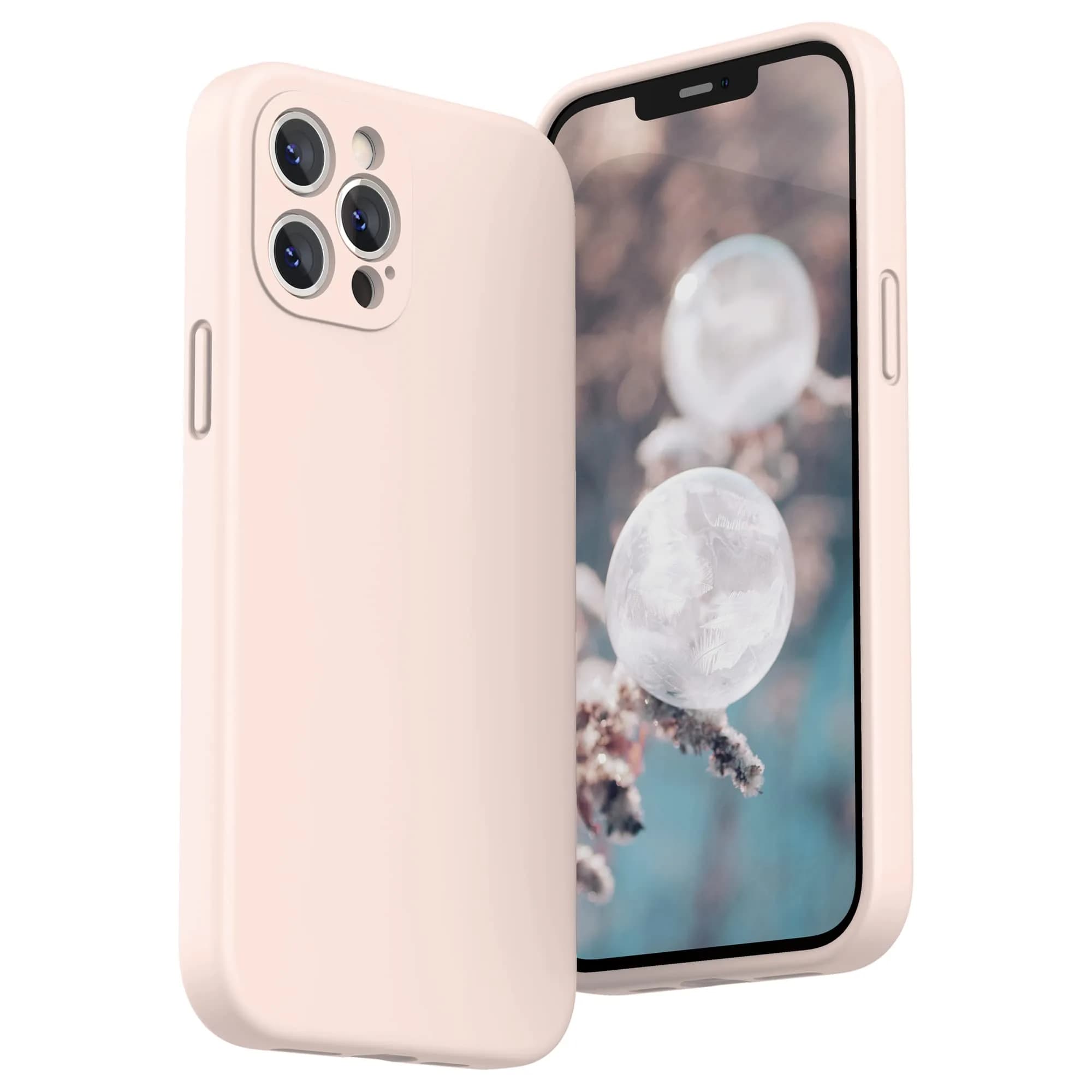 SURPHY Liquid Silicone Case for iPhone 12 Pro Max (6.7 inches) | Camera Protection, Microfiber Lining — Light Pink