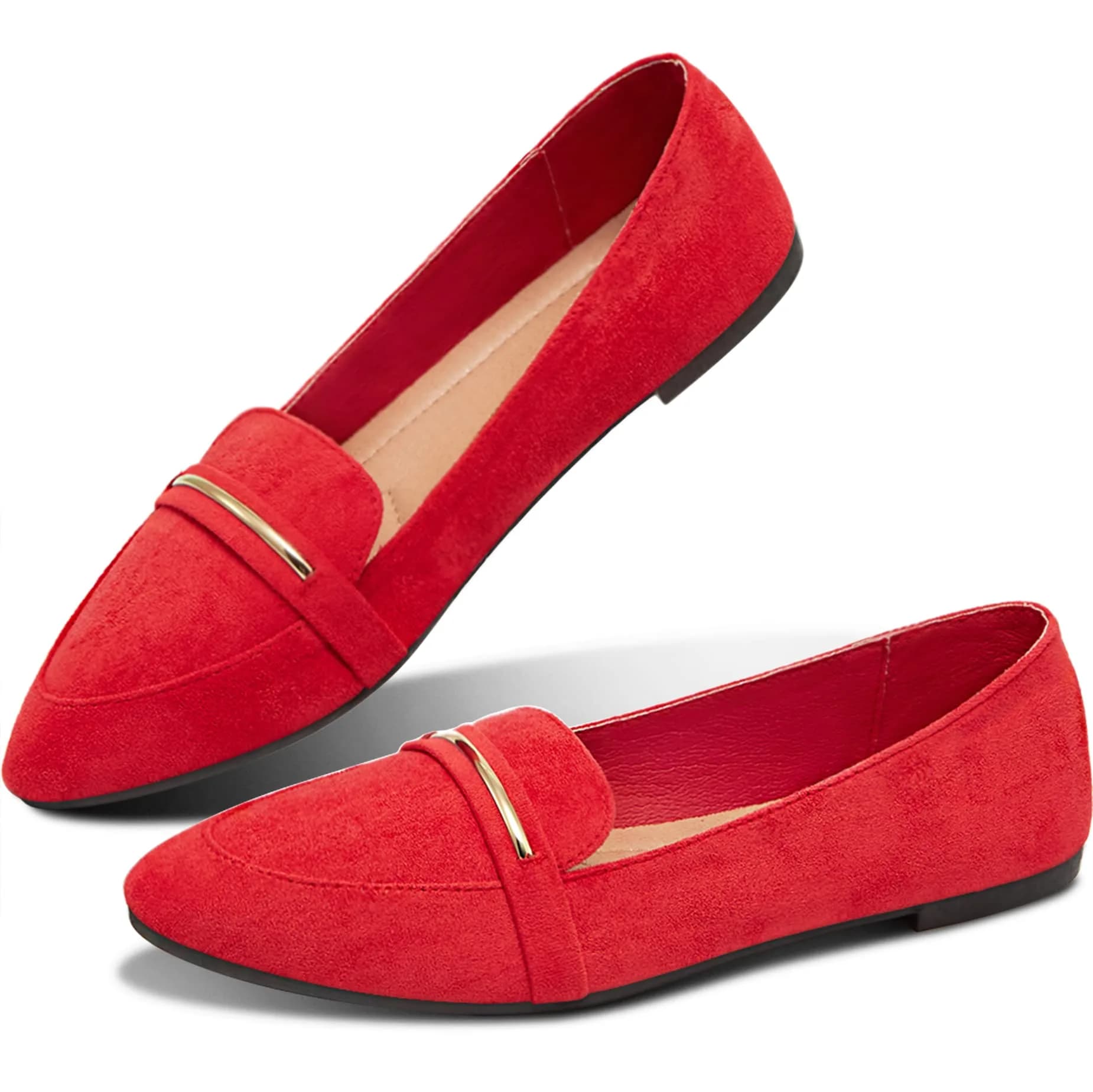 Obtaom Women's Pointy Toe Loafer Flat Faux Suede Shoes | Comfortable Daily Workwear (70-120c)