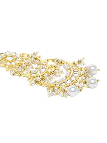 I Jewels Gold Plated Kundan Studded Maang Tikka for Women | Traditional Indian Wedding Jewelry (White 1) thumbnail 3