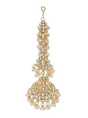 I Jewels Gold Plated Kundan Maang Tikka & Passa for Women | 13cm Height, 4.5cm Width thumbnail 1