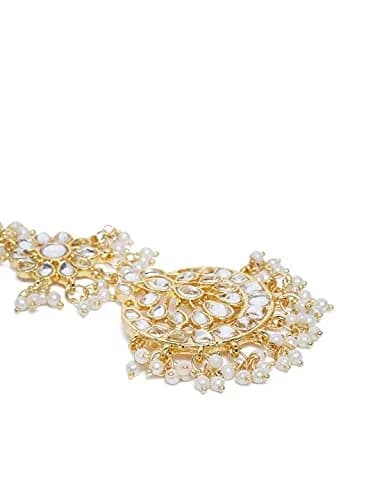 I Jewels Gold Plated Kundan Maang Tikka & Passa for Women | 13cm Height, 4.5cm Width thumbnail 3