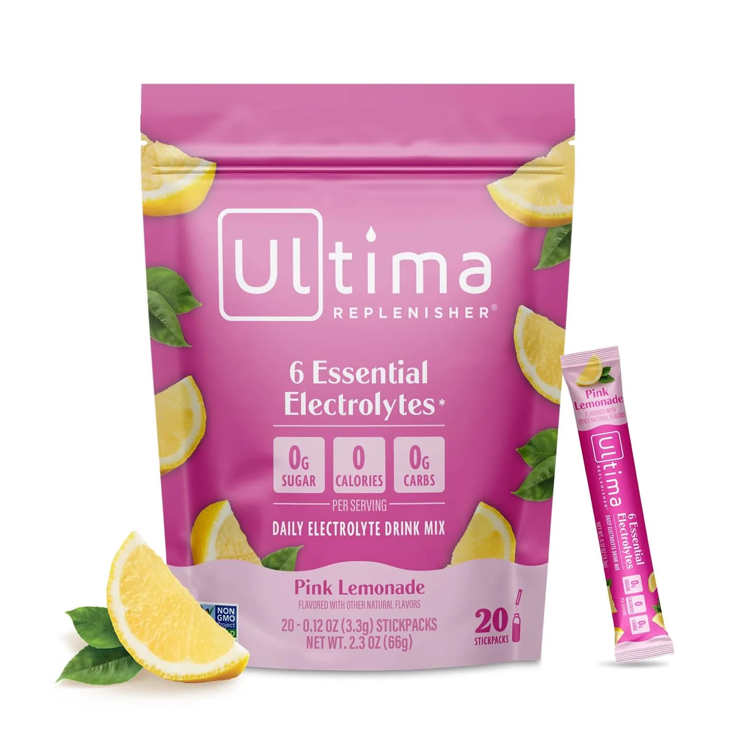 Ultima Replenisher Daily Electrolyte Powder Pink Lemonade 20 Stickpacks | Zero Sugar Hydration with 6 Electrolytes - main product image