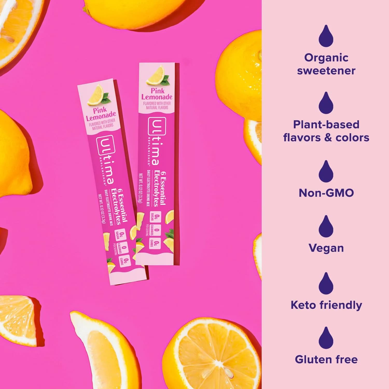 Ultima Replenisher Daily Electrolyte Powder Pink Lemonade 20 Stickpacks | Zero Sugar Hydration with 6 Electrolytes - view 4