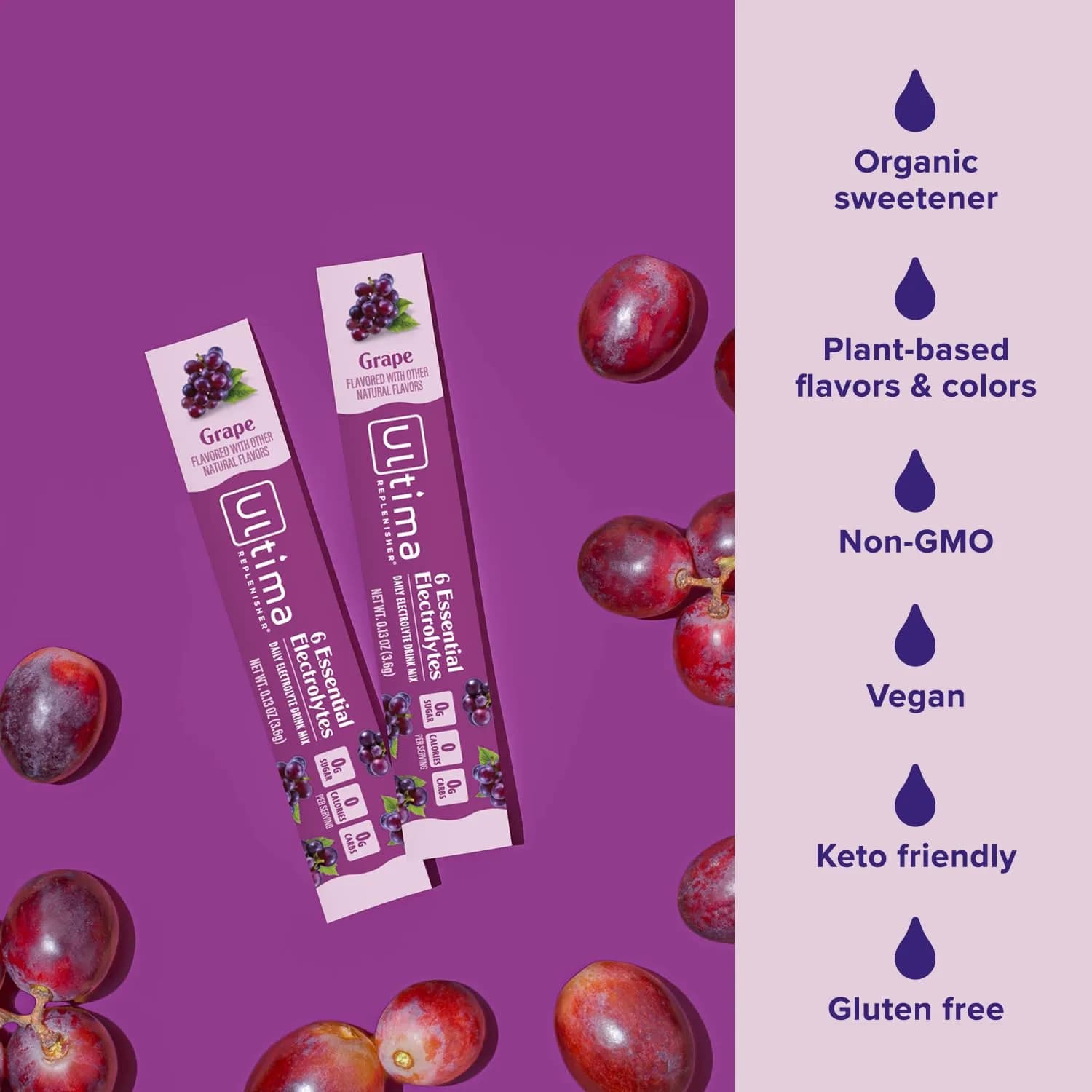 Ultima Replenisher Sugar Free Electrolyte Hydration Powder Stickpacks Pouch, Grape (20 Count) | Clean Hydration for Indian Fitness Goals - view 4