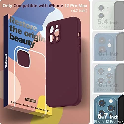 SURPHY Liquid Silicone Case for iPhone 12 Pro Max with Camera Protection & Microfiber Lining, Plum thumbnail 2