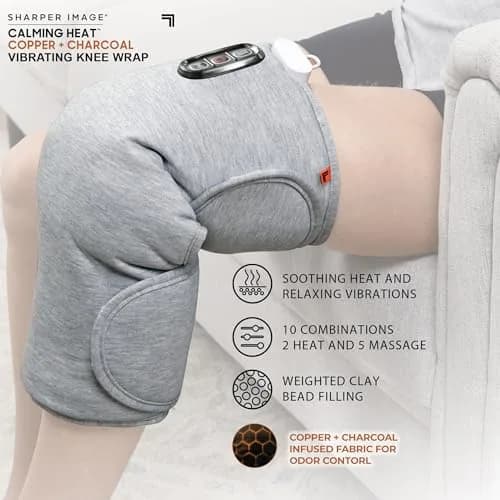 Calming Comfort Electric Heating Pad Knee Wrap | Copper & Charcoal, Auto Shut-Off, 2 Heat & 5 Vibration Settings, 76.2cm x 42cm thumbnail 4