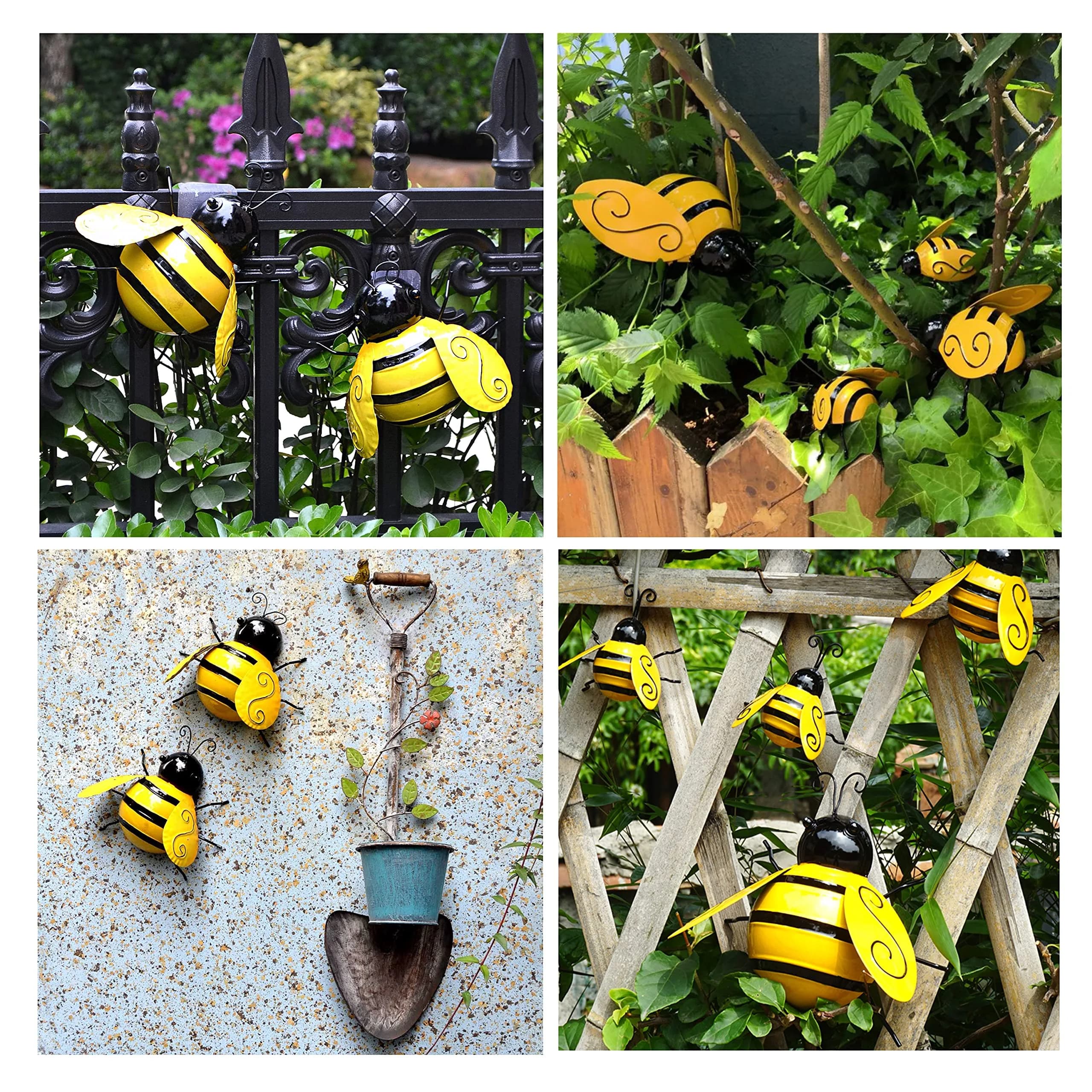 Yungeln Metal Wall Art Set of 4 Bumble Bees 10cm (3.97in) | Adds Whimsical Charm to Your Garden - view 6