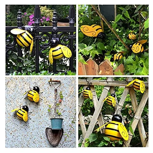 Yungeln Metal Wall Art Set of 4 Bumble Bees 10cm (3.97in) | Adds Whimsical Charm to Your Garden thumbnail 6