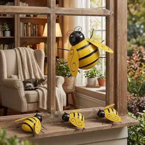 Yungeln Metal Wall Art Set of 4 Bumble Bees 10cm (3.97in) | Adds Whimsical Charm to Your Garden thumbnail 7