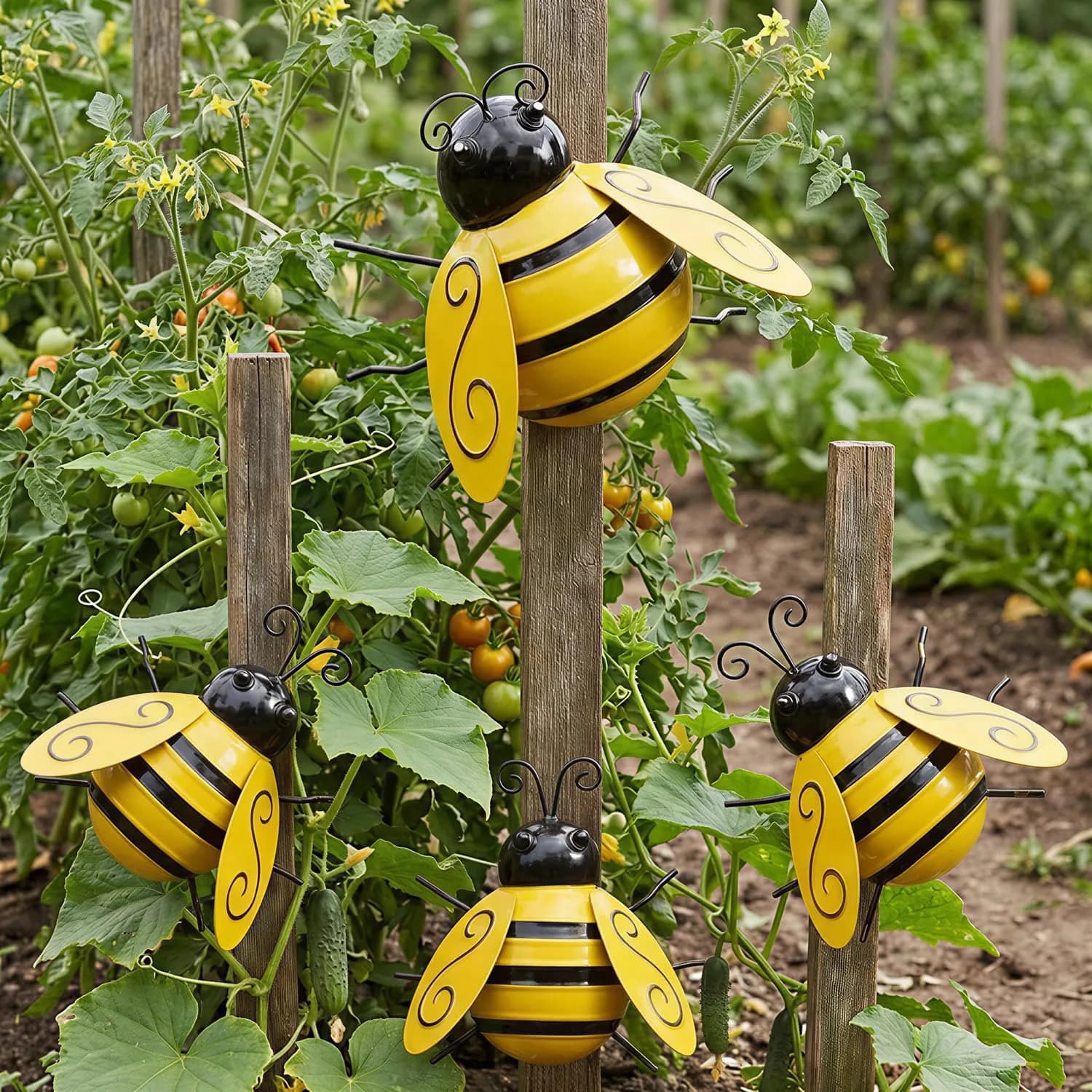 Yungeln Metal Wall Art Set of 4 Bumble Bees 10cm (3.97in) | Adds Whimsical Charm to Your Garden - view 2