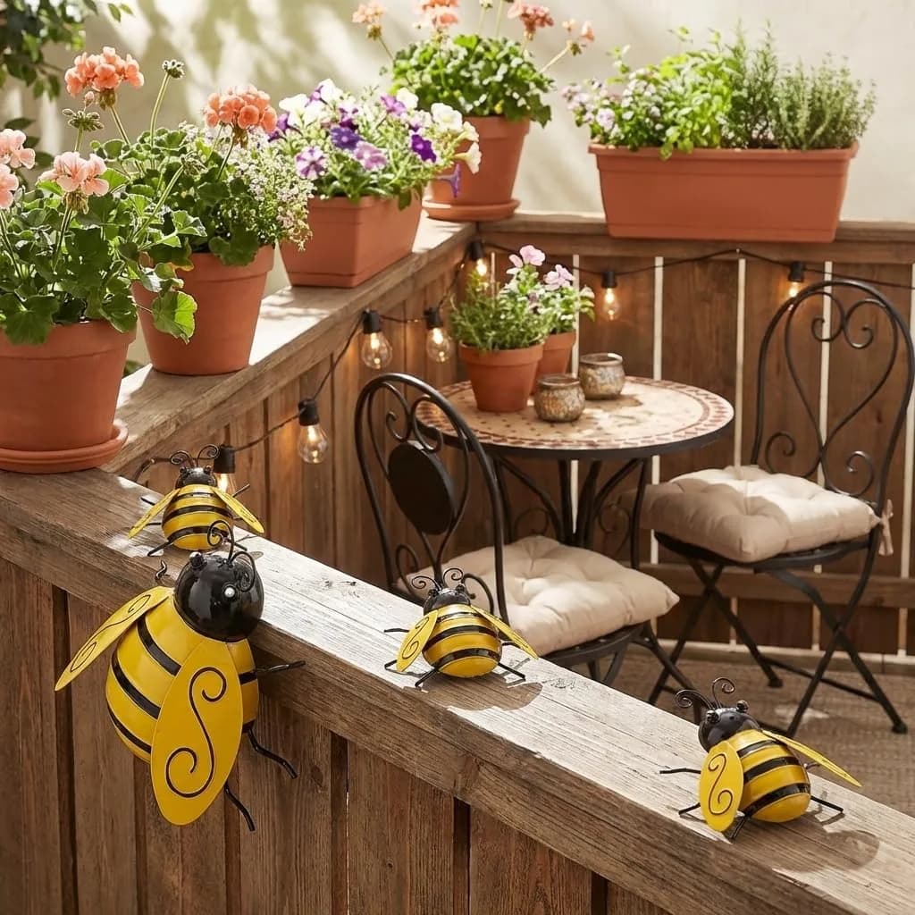 Yungeln Metal Wall Art Set of 4 Bumble Bees 10cm (3.97in) | Adds Whimsical Charm to Your Garden - view 3