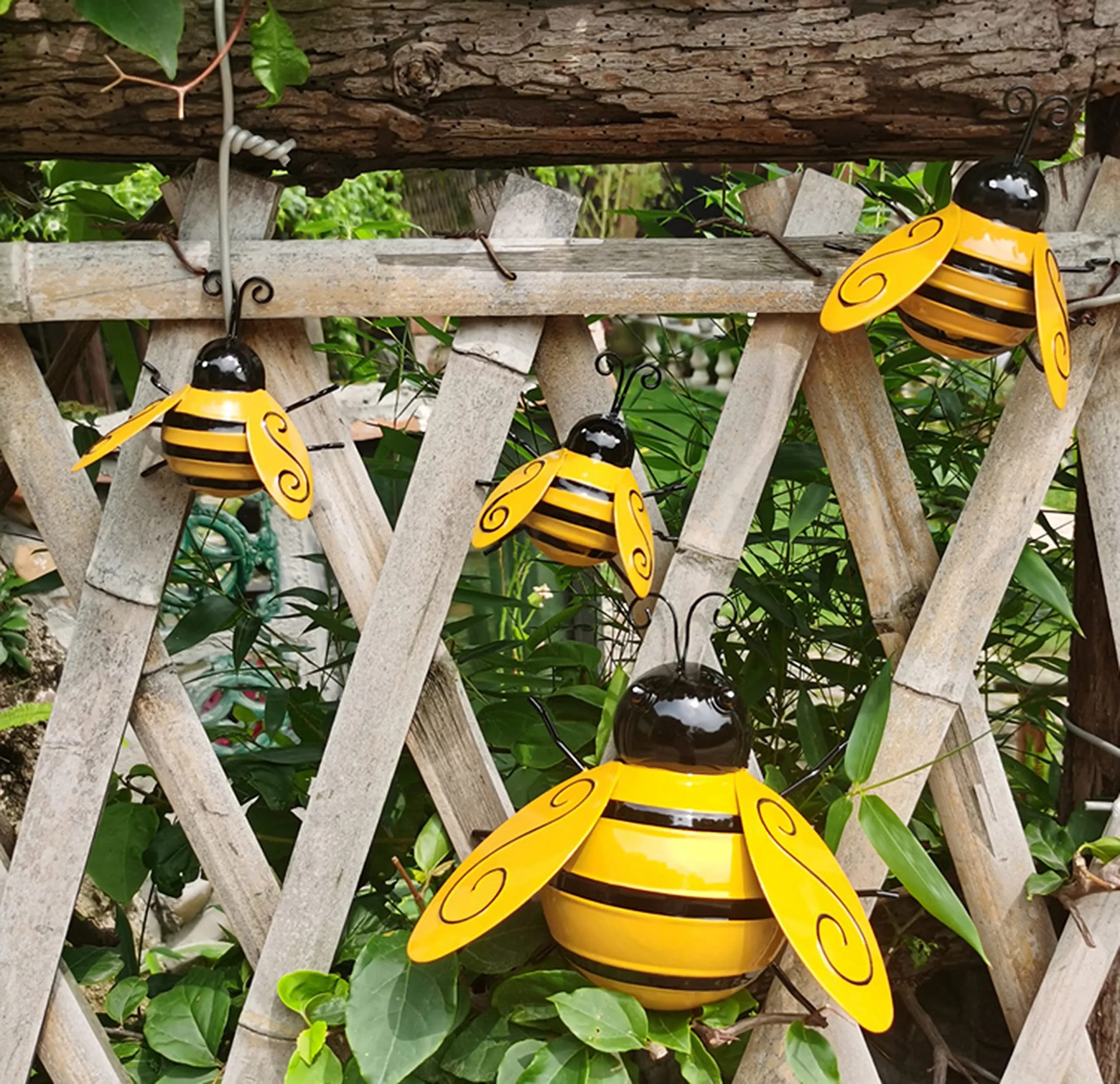 Yungeln Metal Wall Art Set of 4 Bumble Bees 10cm (3.97in) | Adds Whimsical Charm to Your Garden - view 4