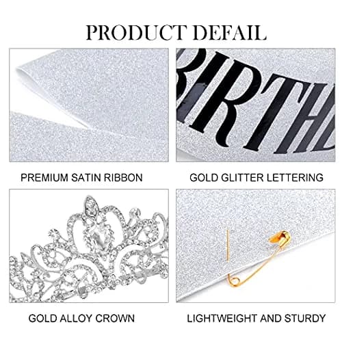 COCIDE Birthday Sash & Tiara Set - Rhinestone Tiara & Sash for Women's Birth Party Decoration Kit | Sparkling Glitter & Adjustable Fit thumbnail 6