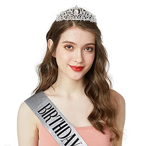 COCIDE Birthday Sash & Tiara Set - Rhinestone Tiara & Sash for Women's Birth Party Decoration Kit | Sparkling Glitter & Adjustable Fit thumbnail 2