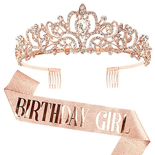 COCIDE Birthday Sash & Tiara Set - Rhinestone Tiara & Silver Glitter Sash | Women's Birth Party Decoration Kit thumbnail 1