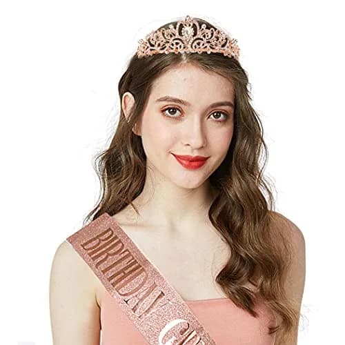 COCIDE Birthday Sash & Tiara Set - Rhinestone Tiara & Silver Glitter Sash | Women's Birth Party Decoration Kit thumbnail 2