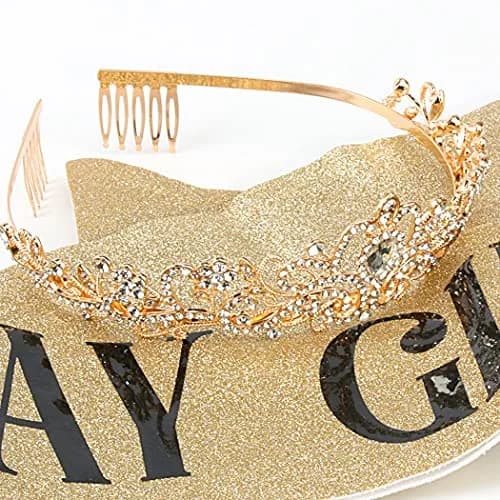 COCIDE Birthday Sash & Tiara Set - Rhinestone Tiara & Silver Glitter Sash for Women's Birth Party, 33 inches sash, 12.5 cm tiara thumbnail 5