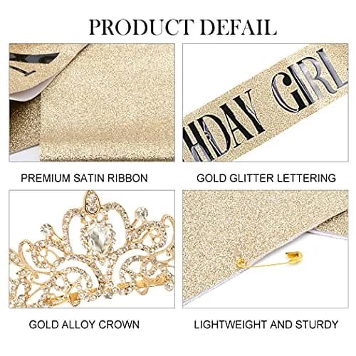 COCIDE Birthday Sash & Tiara Set - Rhinestone Tiara & Silver Glitter Sash for Women's Birth Party, 33 inches sash, 12.5 cm tiara thumbnail 6