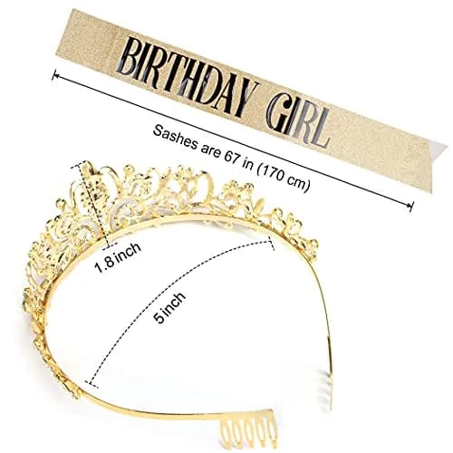 COCIDE Birthday Sash & Tiara Set - Rhinestone Tiara & Silver Glitter Sash for Women's Birth Party, 33 inches sash, 12.5 cm tiara thumbnail 7